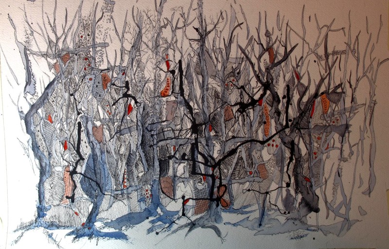 Into the Woods, #1234, Watercolor & Ink