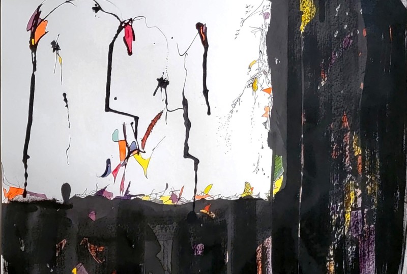 #1336 Ink, with watercolor, WillardGobyArt abstract, Under $100