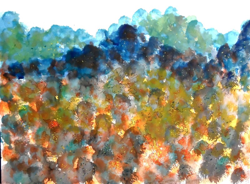 #1363, Autumn PA Hillside,WillardGobyArt,Watercolor, ink