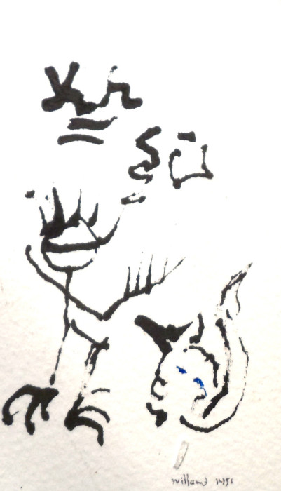#1451, Miniature, Playful with cat, Willard Art