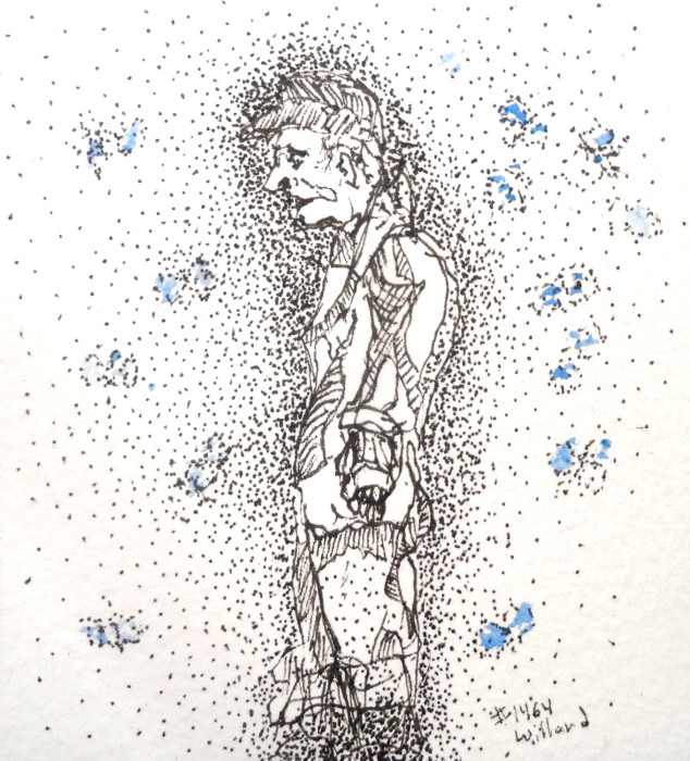 Old Man with Blue Butterflies, #1464 Willard Art, Mineatures