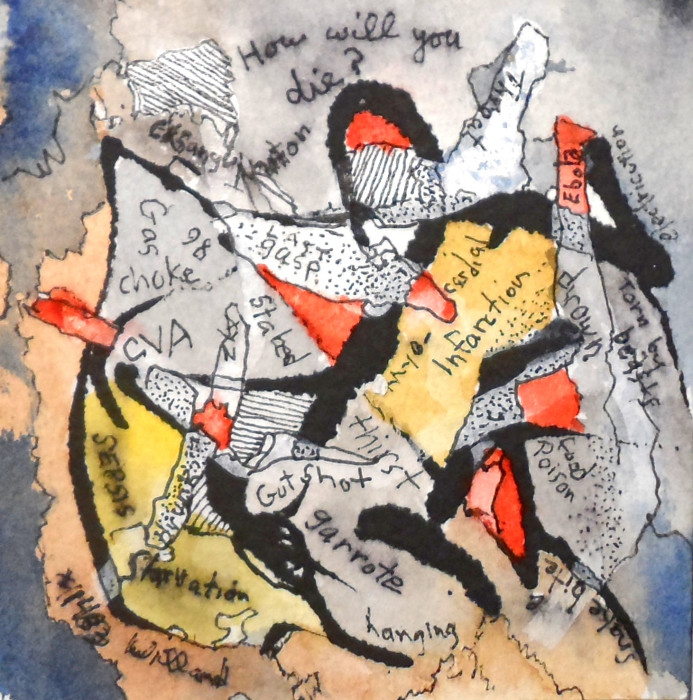 #1483 How will we die?, willard art,miniature,watercolor, ink