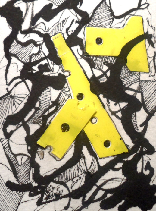 #1542,willard art, miniature,Pen & Ink, collage