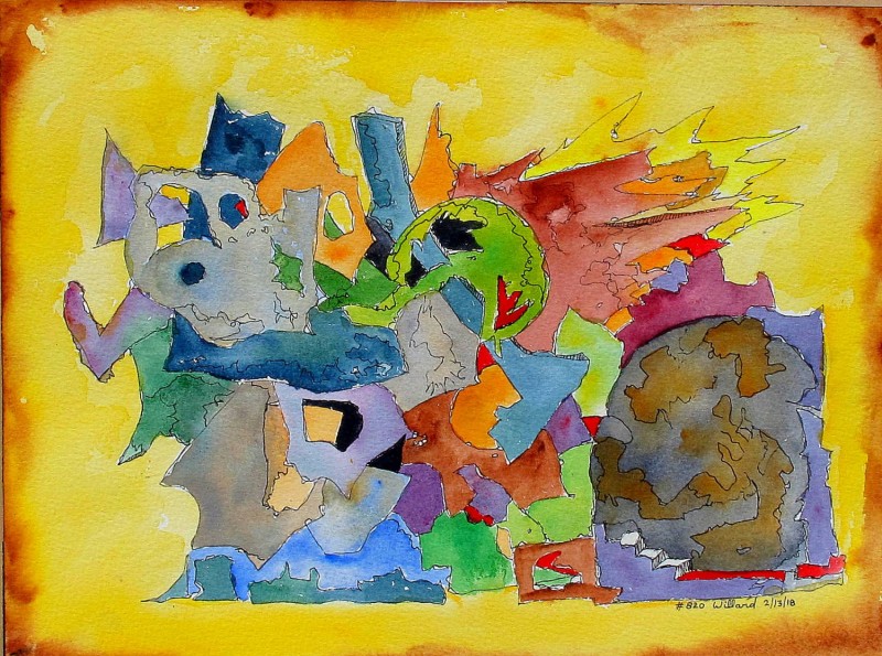 #820. abstract watercolor, pen and ink, art under $500